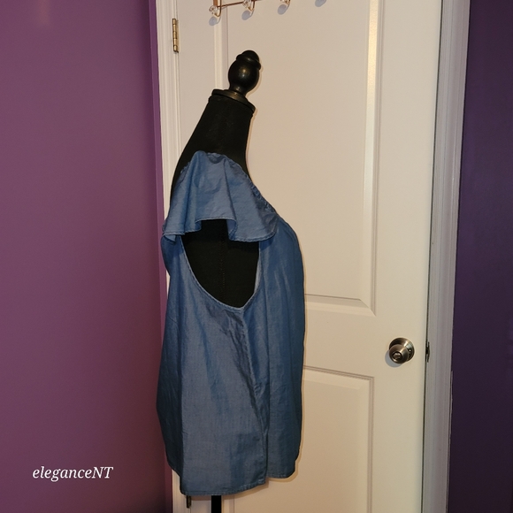 J Crew  Denim Chambray Flutter Sleeve Shirt Sz: XL - Picture 6 of 8